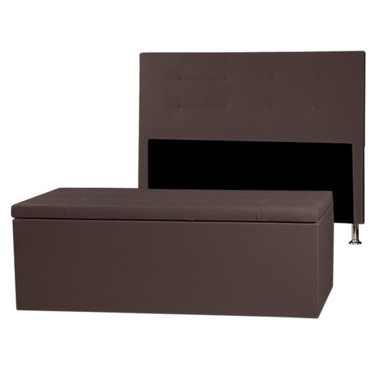 Imagem de Kit Cabeceira e Calçadeira Baú Casal 1,40m Berlim Material Sintético Marrom SKY MOBILE