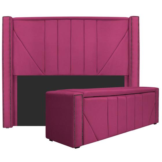 Imagem de Kit Cabeceira e Calçadeira Baú Casal Minsk P02 140 cm para cama Box Suede Pink - Amarena Móveis