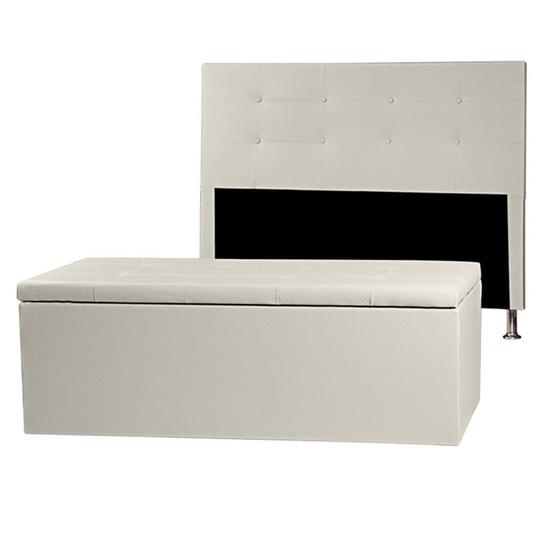 Imagem de Kit Cabeceira e Calçadeira Baú Casal Queen 1,60m Berlim Material Sintético Bege Dal Poz Estofados