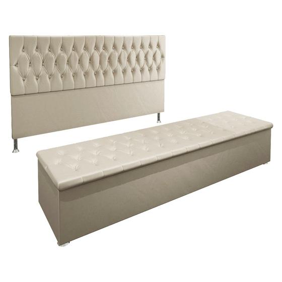 Kit Cabeceira e Calçadeira Baú King 1,95m Madrid Suede Bege - Pallazio Menor preço em Kit Cabeceira e Calçadeira Baú King 1,95m Madrid Suede Bege - Pallazio