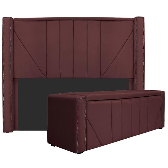 Imagem de Kit Cabeceira e Calçadeira Baú Queen Minsk P02 160 cm para cama Box Sintético - ADJ Decor