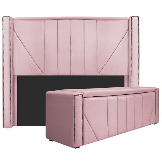 Imagem de Kit Cabeceira e Calçadeira Baú Queen Minsk P02 160 cm para cama Box Sintético - Amarena Móveis