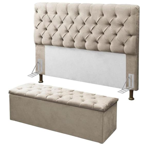 Imagem de Kit Cabeceira E Calçadeira Bau Recamier Casal 140 cm Capitone Suede