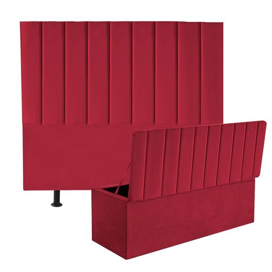 Imagem de Kit Cabeceira e Calçadeira Baú Solteiro 100cm Cancun Suede Vermelho - D A DECOR