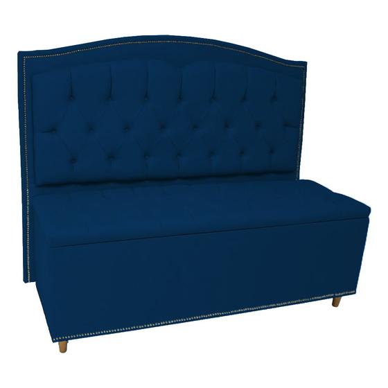 Imagem de Kit Cabeceira e Calçadeira Com Baú 90 cm Solteiro Diana Suede Azul Marinho - Fina Mobília