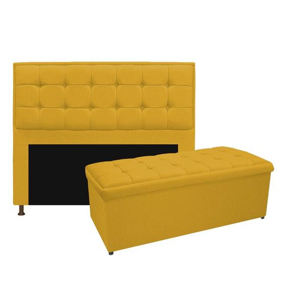 Imagem de Kit Cabeceira e Calçadeira Copenhague 140 cm Casal Suede Amarelo - ADJ Decor