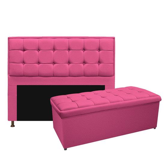 Imagem de Kit Cabeceira e Calçadeira Copenhague 160 cm Queen Size Sintético Pink AM Decor