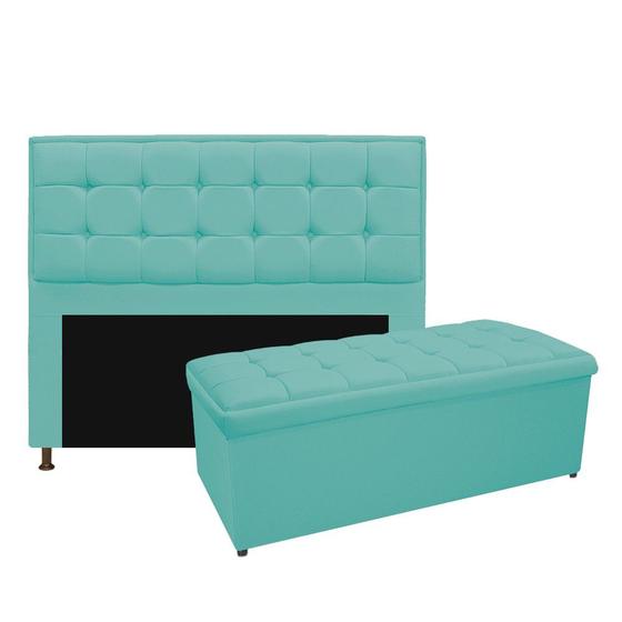 Imagem de Kit Cabeceira e Calçadeira Copenhague 195 cm King Size Suede Azul Tiffany - ADJ Decor