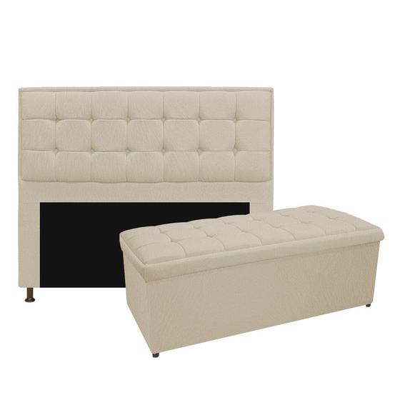 Imagem de Kit Cabeceira e Calçadeira Copenhague 195 cm King Size Suede Bege AM Decor