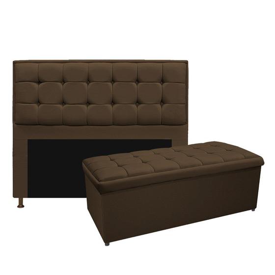 Imagem de Kit Cabeceira e Calçadeira Copenhague 195 cm King Size Suede Marrom AM Decor