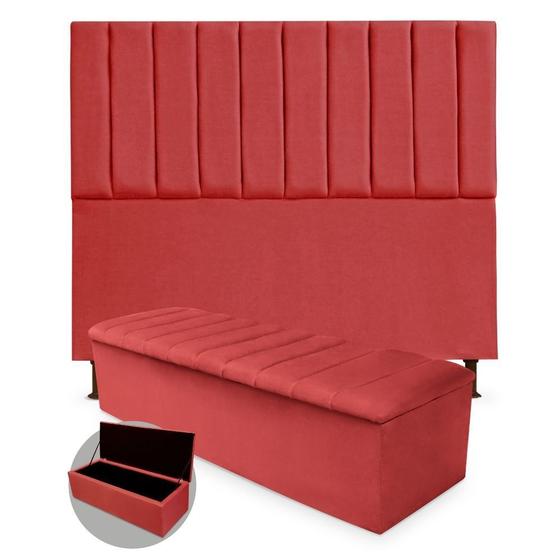 Imagem de Kit Cabeceira e Calçadeira King 195 cm Cancun Platinum Decor Suede Vermelho