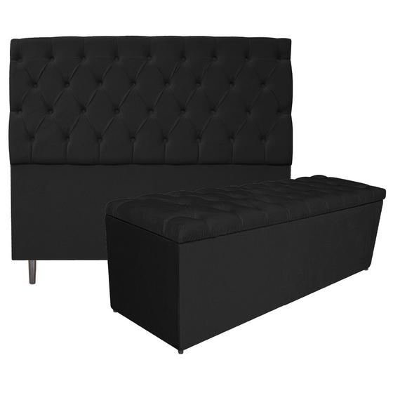 Imagem de Kit Cabeceira e Calçadeira Liverpool 140 cm Casal Suede Preto - ADJ Decor