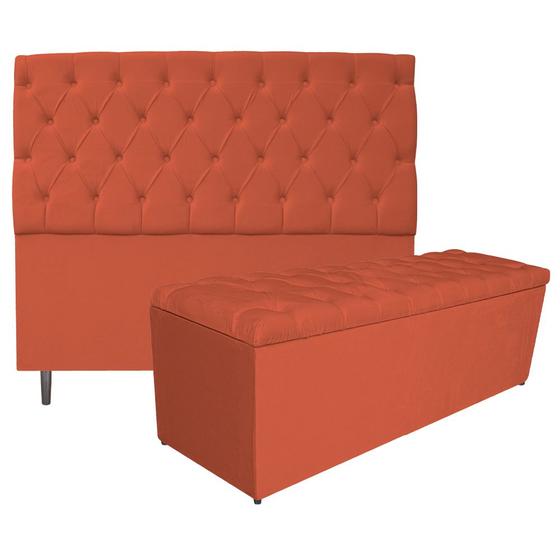 Imagem de Kit Cabeceira e Calçadeira Liverpool 160 cm Queen Size Suede Terracota - Amarena Móveis