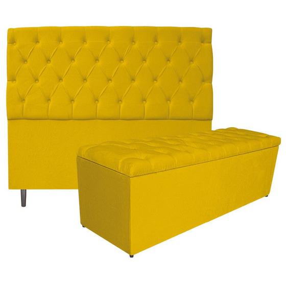 Imagem de Kit Cabeceira e Calçadeira Liverpool 195 cm King Size Suede Amarelo - Amarena Móveis