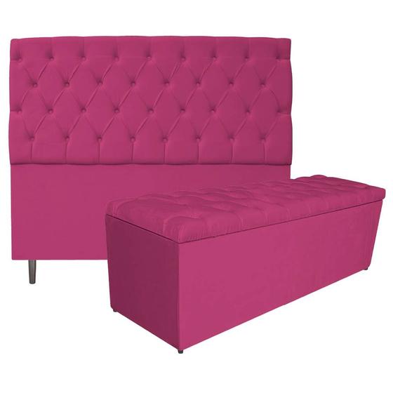 Imagem de Kit Cabeceira e Calçadeira Liverpool 195 cm King Size Suede Pink - Amarena Móveis