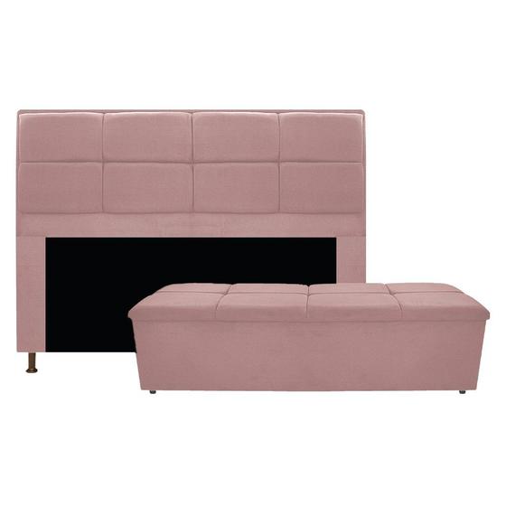 Imagem de Kit Cabeceira e Calçadeira Munique 140 cm Casal Suede Rosê - ADJ Decor