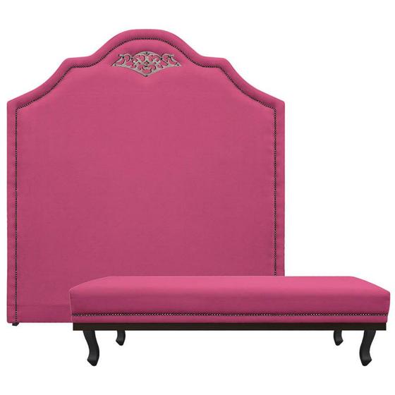 Imagem de Kit Cabeceira e Calçadeira Solteiro Orlando P02 90 cm para cama Box Sintético Pink - Amarena Móveis