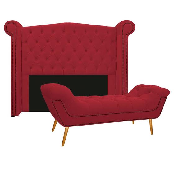 Imagem de Kit Cabeceira e Calçadeira Veneza 140 cm Casal Suede Vermelho - Amarena Móveis