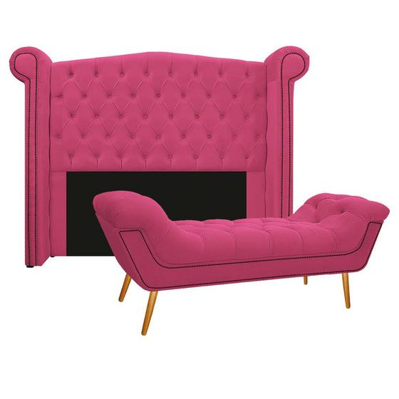 Imagem de Kit Cabeceira e Calçadeira Veneza 160 cm Queen Size Sintético Pink - Amarena Moveis