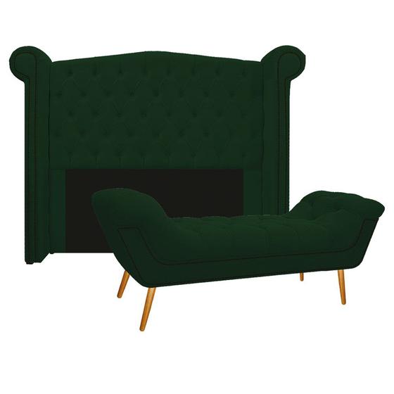 Imagem de Kit Cabeceira e Calçadeira Veneza 160 cm Queen Size Suede Verde - Amarena Moveis