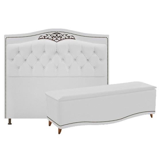 Imagem de Kit Cabeceira e Calçadeira Yasmim 160 cm Queen Size Corano Branco - ADJ Decor