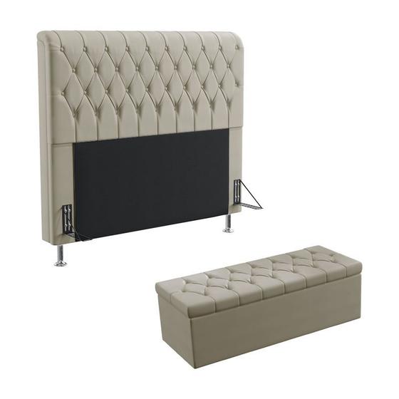 Imagem de Kit Cabeceira Estofada Decorativa Cama Box Bellatrix 140 Casal e Calçadeira Sagitarius  Bege Aradecor
