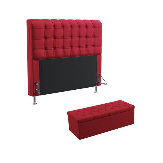 Imagem de Kit Cabeceira Estofada Decorativa Para Cama Box Dama 140 Cama de Casal e Calçadeira Sagitarius Sued Vermelho Aradecor