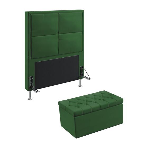 Imagem de Kit Cabeceira Estofada Decorativa Para Cama Box Maia 90 e Calçadeira Sagitarius Sued Verde Aradecor