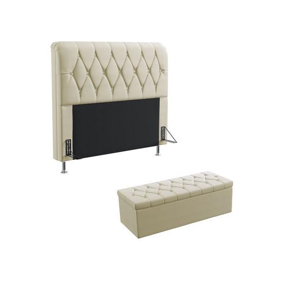 Imagem de Kit Cabeceira Estofada Decorativa Para Cama Box Sirius 160 Para Cama Queen e Calçadeira Sagitarius Sued Bege Aradecor