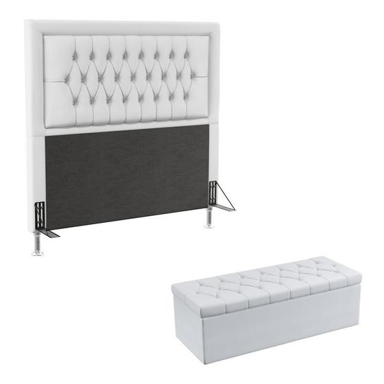 Imagem de Kit Cabeceira Estofada Decorativa Pegasus e Calçadeira Sagitarius 160 Para Cama Queen  Branco Aradecor