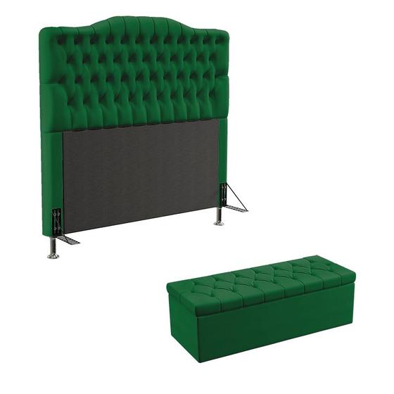 Imagem de Kit Cabeceira Estofada Decorativa Pollux e Calçadeira Sagitarius 140 para Cama de Casal Sued Verde A