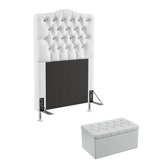 Imagem de Kit Cabeceira Estofada Decorativa Pollux e Calçadeira Sagitarius 90 Solteiro  Branco Aradecor