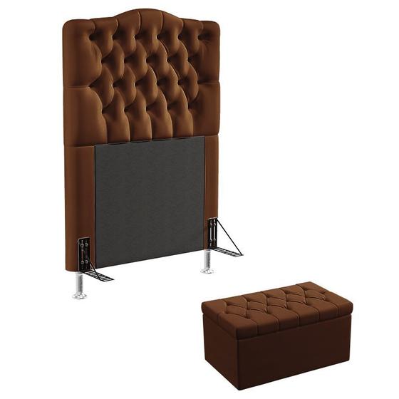 Imagem de Kit Cabeceira Estofada Decorativa Pollux e Calçadeira Sagitarius 90 Solteiro  Marrom Aradecor