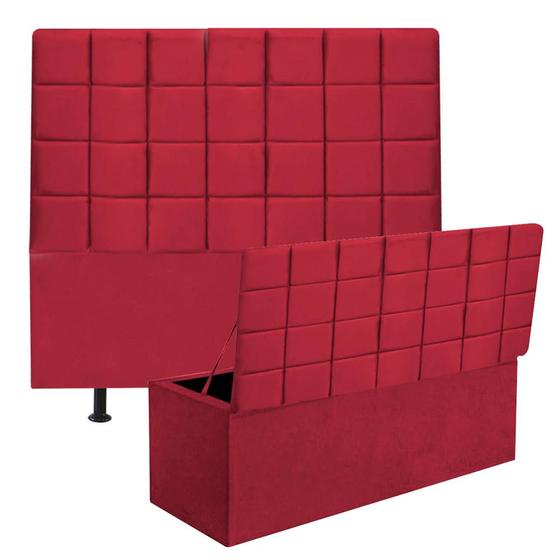 Imagem de Kit Cabeceira Estofada e Calçadeira Baú Recamier Clara 160cm Queen Size Suede Vermelho - Ahz Móveis