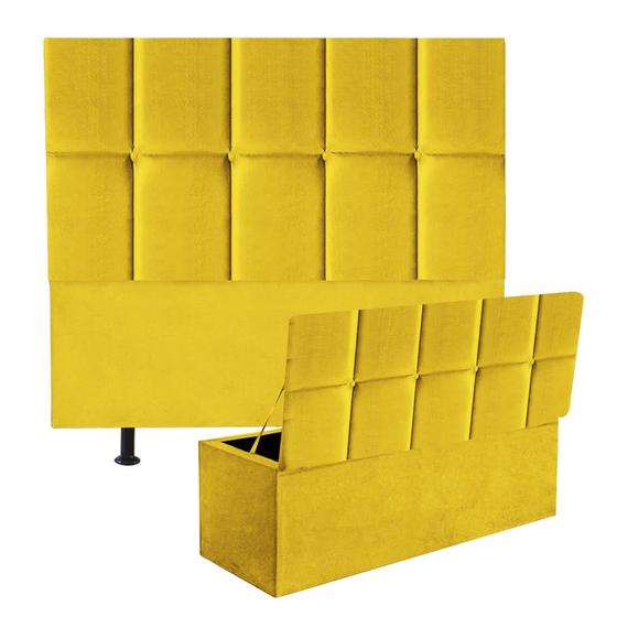 Imagem de Kit Cabeceira Estofada e Calçadeira Baú Recamier Turquia 140cm Casal Padrão material sintético Amarelo - Ahz Móveis