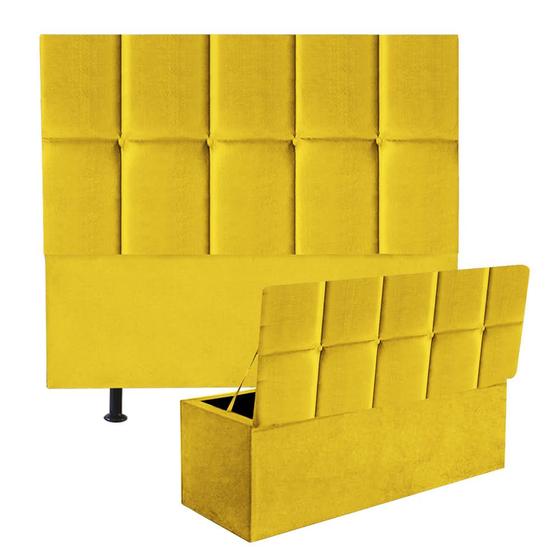 Imagem de Kit Cabeceira Estofada e Calçadeira Baú Recamier Turquia 160cm Queen Size material sintético Amarelo - Ahz Móveis