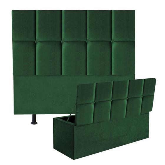 Imagem de Kit Cabeceira Estofada e Calçadeira Baú Recamier Turquia 160cm Queen Size Suede Verde Musgo - Ahz Móveis