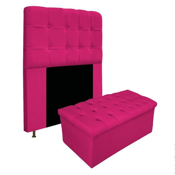 Imagem de Kit Cabeceira Estofada Mel 100cm e Calçadeira Mel 100cm material sintético Pink - KDAcanto Móveis