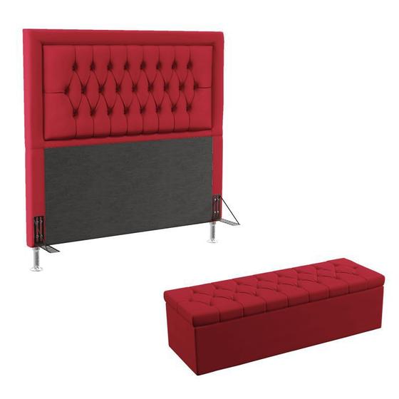 Imagem de Kit Cabeceira Estofada Para Cama Box Antares e Calçadeira Sagitarius 195 Para Cama King Sued Vermelho Aradecor