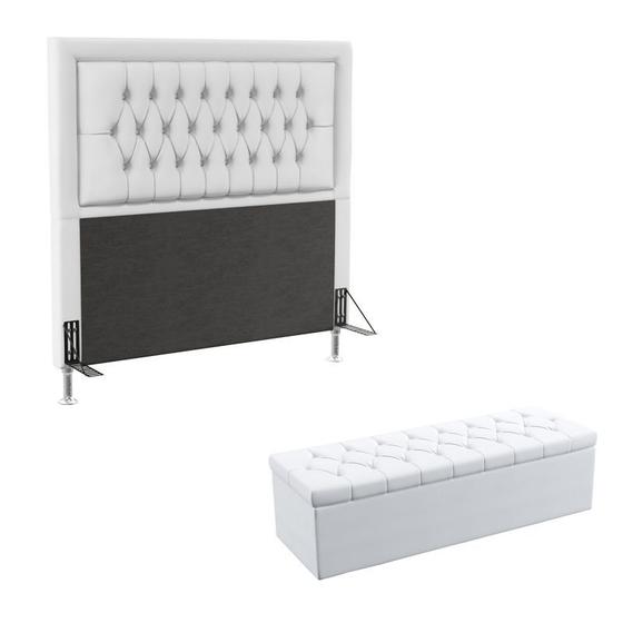 Imagem de Kit Cabeceira Estofada Para Cama Box Pegasus e Calçadeira Sagitarius 195 Para Cama King  Branco Aradeco