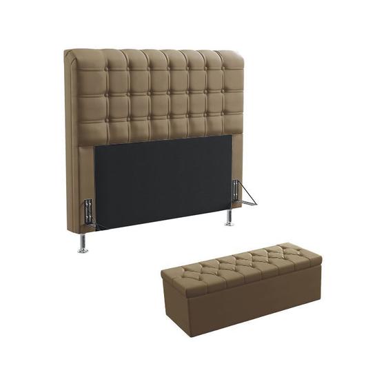 Imagem de Kit Cabeceira Estofada Para Cama Box Rana 160 Para Cama Queen e Calçadeira Sagitarius Sued Capuccino Aradecor