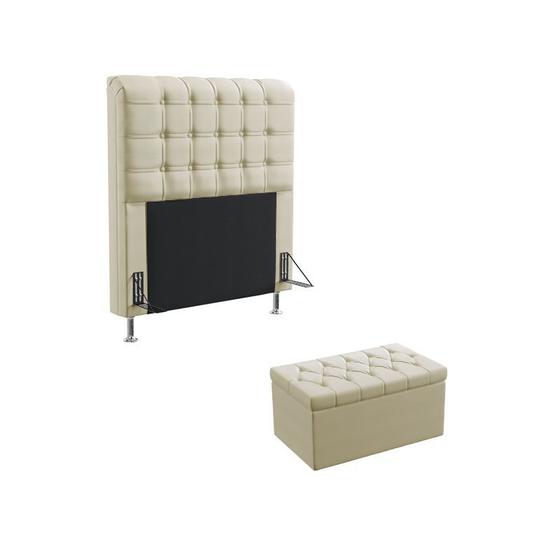 Imagem de Kit Cabeceira Estofada Para Cama Box Rana 90 Para Cama de Solteiro e Calçadeira Sagitarius Sued Bege Aradecor