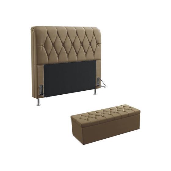 Imagem de Kit Cabeceira Estofada Para Cama Box Sirius 140 Para Cama de Casal e Calçadeira Sagitarius Sued Capuccino Aradecor