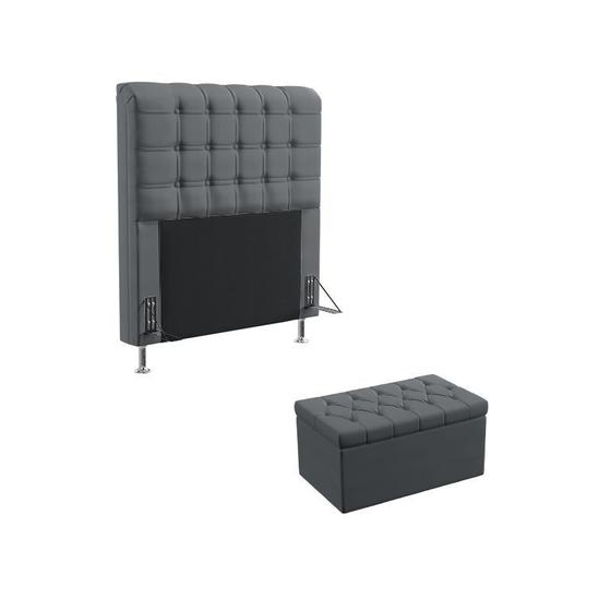 Imagem de Kit Cabeceira Estofada Rana 90 Para Cama de Solteiro e Calçadeira Sagitarius Sued Cinza Aradecor