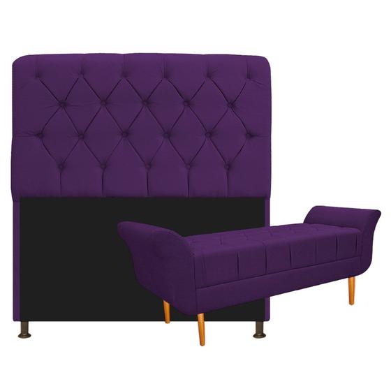 Imagem de Kit Cabeceira Estofado Lady e Recamier Ari 140 cm Casal Suede Roxo - Amarena Móveis