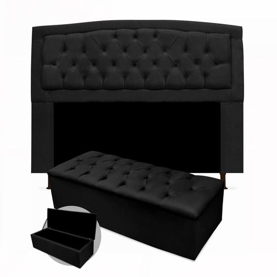 Kit Cabeceira Geovana + Calçadeira Baú Mirage Casal 140cm Suede - Renascer Decor Menor preço em Kit Cabeceira Geovana + Calçadeira Baú Mirage Casal 140cm Suede - Renascer Decor