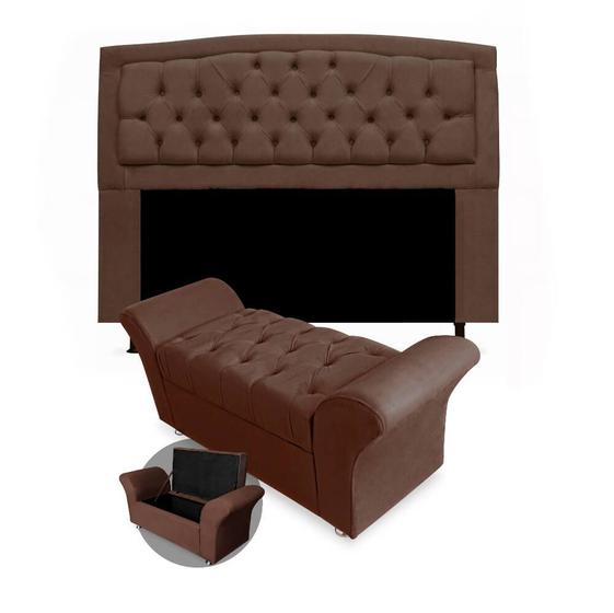 Imagem de Kit Cabeceira Geovana + Calçadeira Baú Veneza King Size 195cm Suede - Ecotec Decor