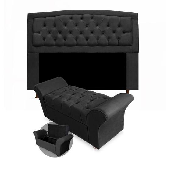 Kit Cabeceira Geovana + Calçadeira Veneza Queen Size 160cm Suede - Renascer Decor Menor preço em Kit Cabeceira Geovana + Calçadeira Veneza Queen Size 160cm Suede - Renascer Decor