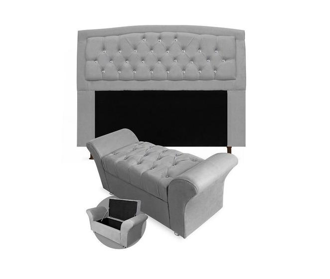 Imagem de Kit Cabeceira Geovana + Calçadeira Veneza Solteiro 100cm com Strass Suede
