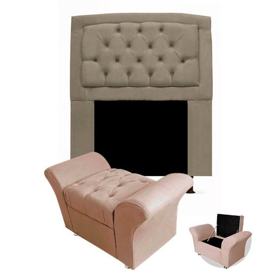 Imagem de Kit Cabeceira Geovana + Calçadeira Veneza Solteiro 100cm Suede